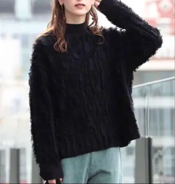 [ Ray BEAMS ] 컷 자카드 프린지 하이넥 니트