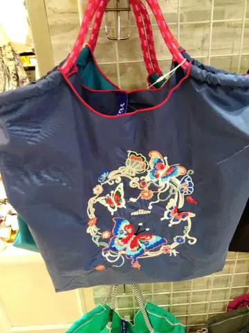 자수 토트백 네이비