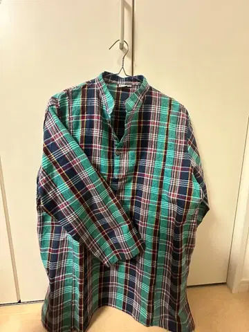 플란넬 셔츠 긴팔 그린 블루 체크