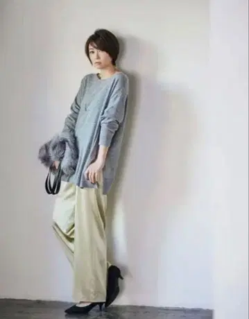 플라스테 그레이 울 판초 니트