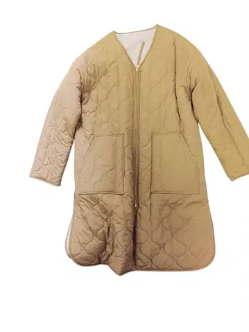 퀼팅 롱 코트 카키 화이트 리버서블