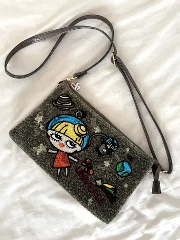 우주 테마 자수 파우치 브라운 골드