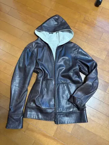 [ 두꺼운 양가죽 ] 브라운 가죽 후드 부착 자켓