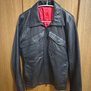 NO.ID 가죽 자켓 블랙 레드 안감