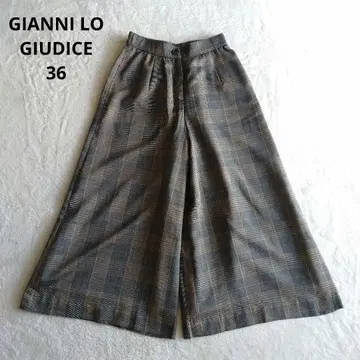 잔니 로 주디 체크 체크 와이드 팬츠 가우초 일본제 브라운 36