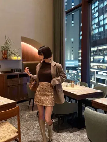 qung QUNG ornament 트위드 미니 스커트 로즈 베이지