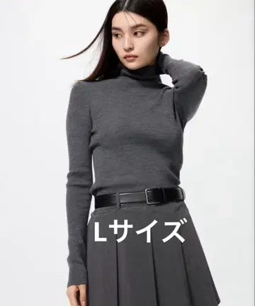 새상품 유니클로 메리노 리브 터틀넥 스웨터 06 그레이 여성용 L