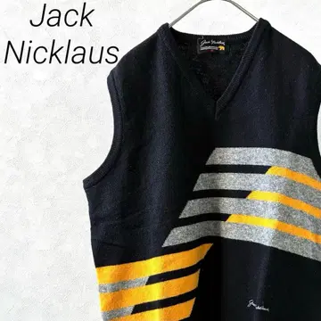잭 니클라우스 니트 베스트 V넥 울 혼방 로고 자수 레이어드