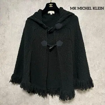 MK MICHEL KLEIN 후드 부착 니트 판초 블랙 일본제