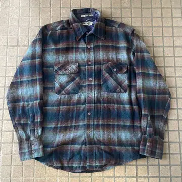 60s~70s 울 옴브레 셔츠 쉐이드 체크 셔츠 사이즈