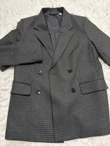 그레이 체크 무늬 자켓 스커트 세트 GU