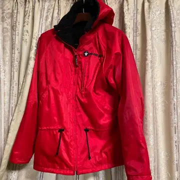 POI DOG CLUB 후드 부착 빨간색 나일론 자켓