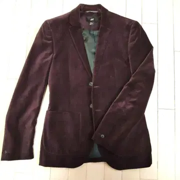 H&M 와인 레드 벨로아 테일러드 자켓