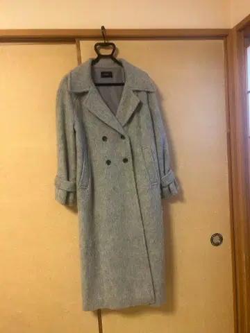 그레이 울 혼방 더블 브레스트 코트