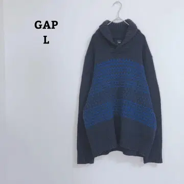 갭 니트 스웨터 울 혼방 자카드 바이컬러 풀오버 L