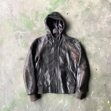 MORGAN HOMME 램 가죽 지퍼 후드티