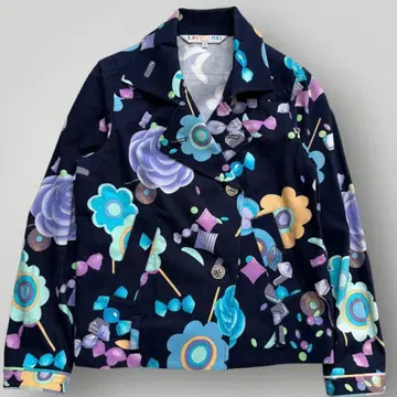 새상품급 LEONARD 레오나르 스포츠 코트 트리밍 꽃무늬 네이비 40