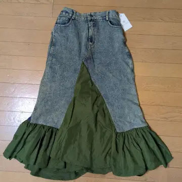 데님 플레어 스커트 카키색 F 사이즈