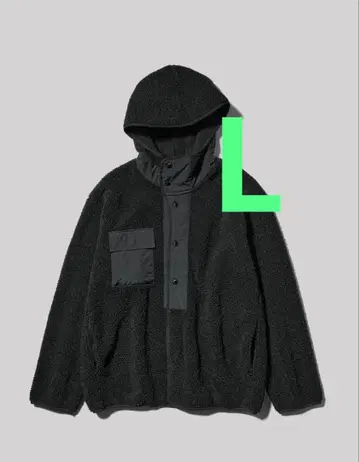 ENGINEERED GARMENTS 플리스 스냅 후드티 블랙 L