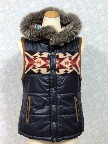 진나 소스 에스닉 패턴 네이비 다운 베스트 일본제