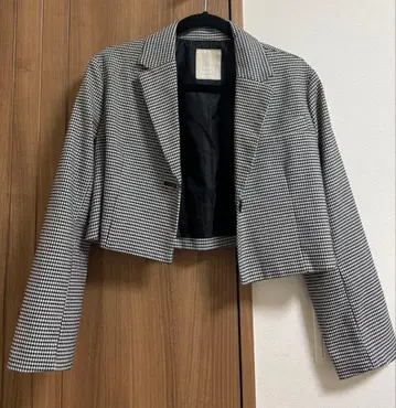 체크 무늬 크롭 자켓 M