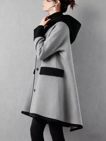 그레이 후드 부착 A라인 울 코트
