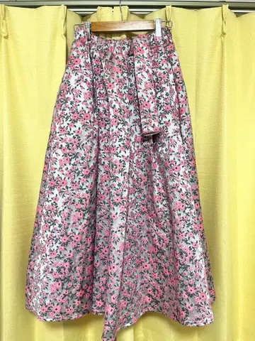 플레어 롱 스커트 꽃무늬 핑크 그레이