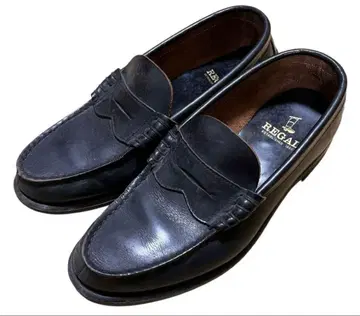 REGAL 블랙 가죽 코인 로퍼 24 1/2