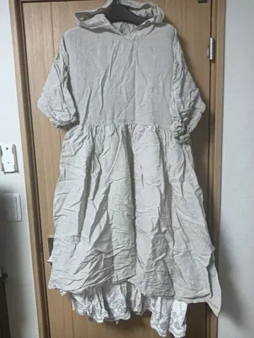 유명 작가님 린넨 5부 소매 후드 부착 롱 원피스 스캘럽 레이스