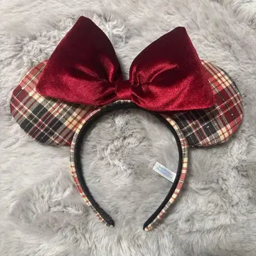 미니 마우스 머리띠 체크 무늬