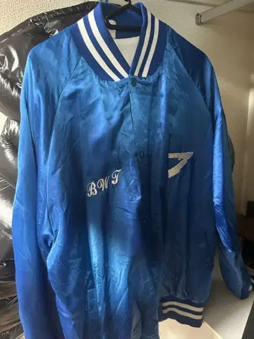 90s 스타일 새틴 바시티 자켓 B-BOY 블루 x 화이트