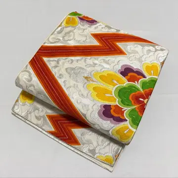 A 기모노 편안함 화문 금은사 순수 실크 육통 후쿠로 오비 포멀 O14