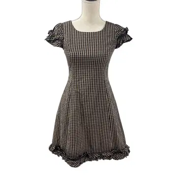 엠즈 그레이시 원피스 반팔 체크 프릴 리본