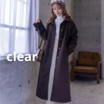 클리어 clear 스탠다드 칼라 롱 코트 브라운