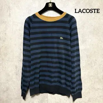 LACOSTE 보더 니트 네이비 긴팔 악어 로고 일본제 5