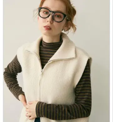 더블 지퍼 니트 베스트 아이보리