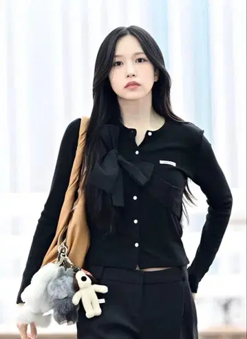 CRANK 리본 타이 니트 가디건_블랙