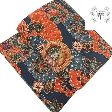 후쿠로 오비 전통 꽃 남색 모던 레트로