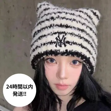 한국 MLB korea 고양이 귀 니트 모자