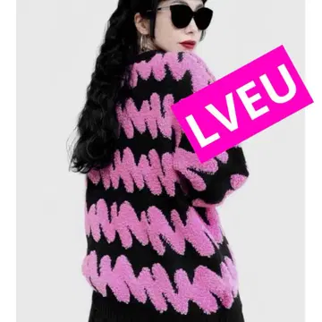 LVEU 올 패턴 컬러 오버 니트 네온 핑크