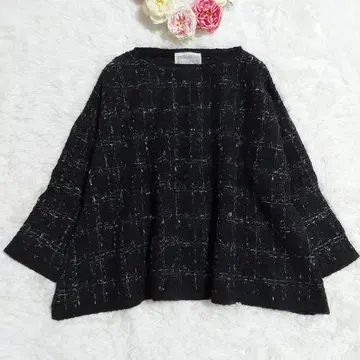 비어즐리 니트 풀오버 트위드 백버튼 블랙 루즈핏