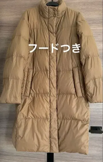 유니클로 롱 다운 자켓 후드 포함 베이지 L