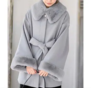 rps 인조 모피 티펫 코트 리본 포함 탈부착 가능 그레이