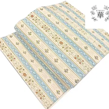 화 후쿠로 오비 스트라이프 양풍 꽃 베이지 스카이블루
