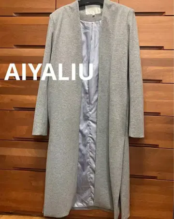 AIYALIU 라이트 그레이 울 롱 코트 깔끔한 자켓