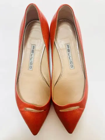 펠리코 35.5 23cm 오렌지 가죽 스틸레토 펌프스