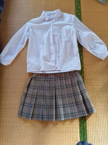 체크 스커트 블레이저 자켓 화이트 블라우스 리본 기타 세트