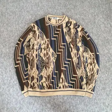 90s 빈티지 3D 니트 올 패턴 남성용 오버 사이즈 USA