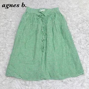 [ 새상품급 ] agnes b 깅엄 체크 무릎 아래 롱 스커트 38 그린