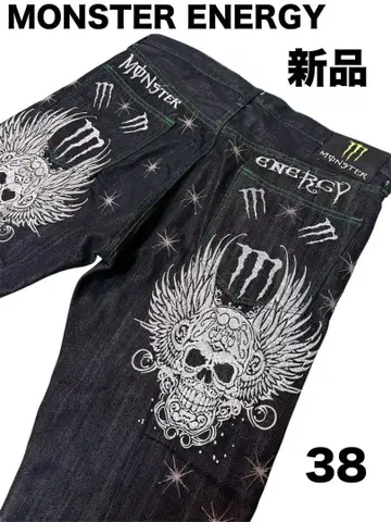 MONSTER ENERGY 스컬 자수 데님 리지드 마감 38 사이즈